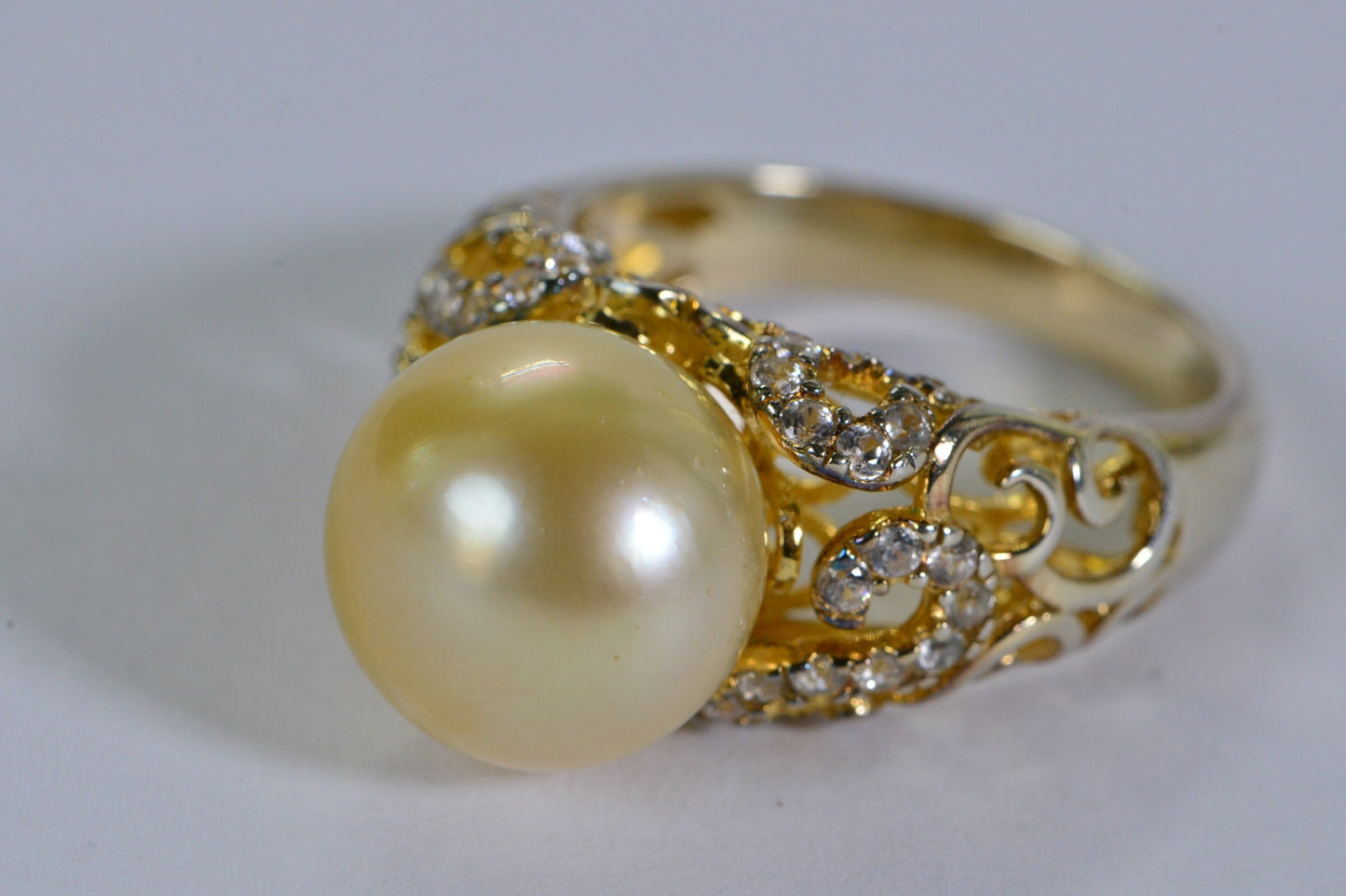 11mm South Sea Golden Pearl Ring: 14K Gold Over Sterling Silver