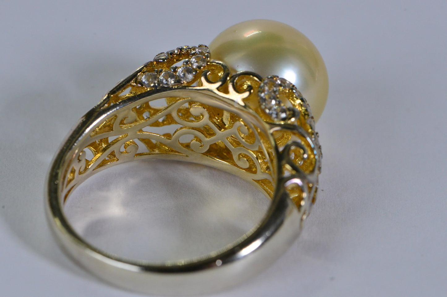 11mm South Sea Golden Pearl Ring: 14K Gold Over Sterling Silver