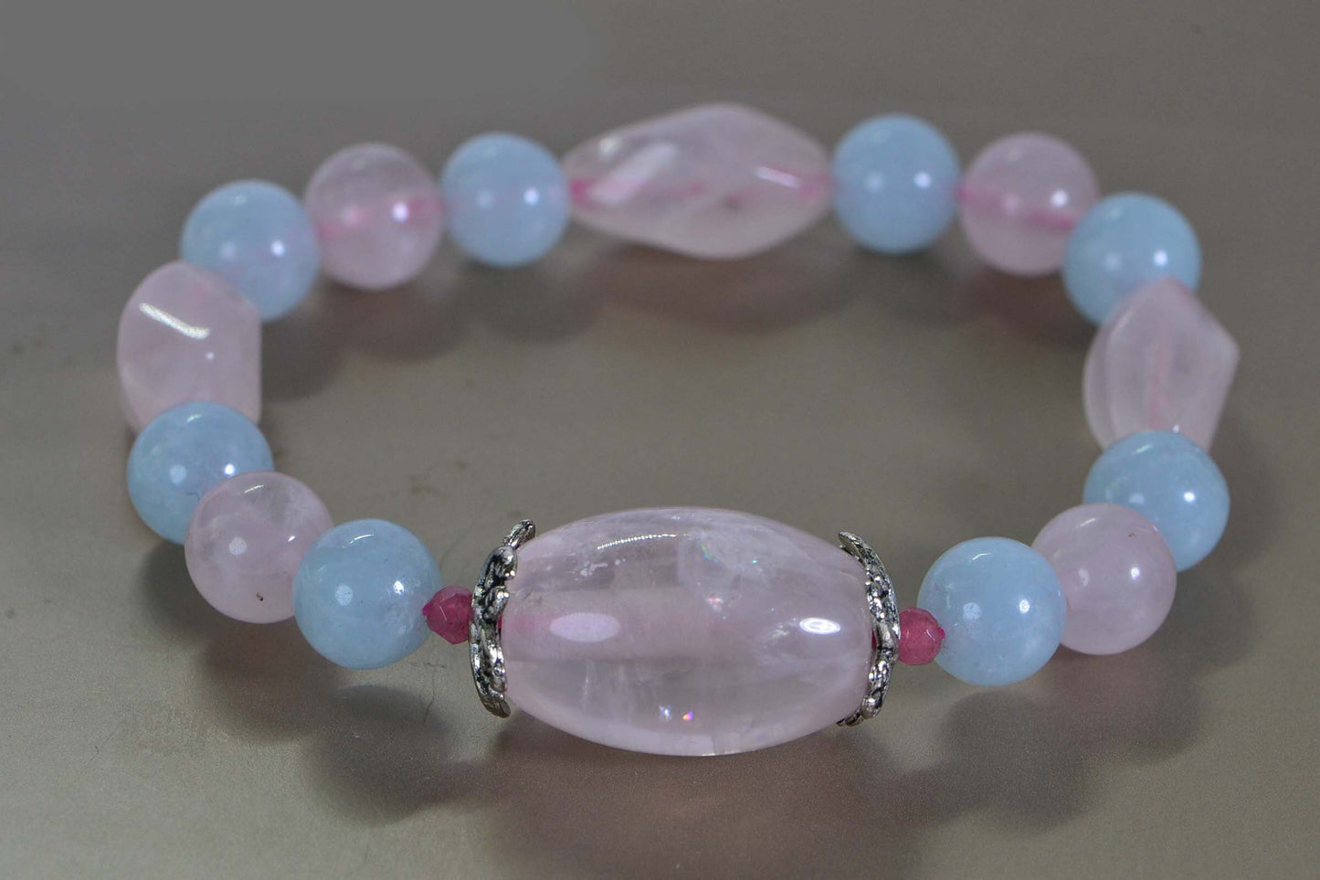 Rose Quartz & Mint Quartz Bracelet: Sterling Silver Crystal Healing