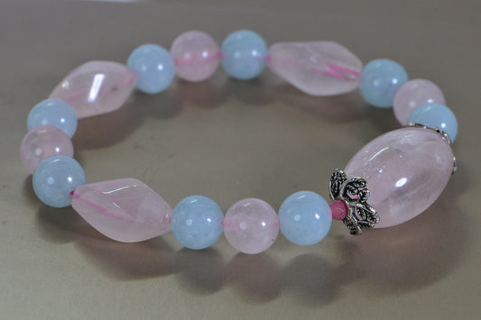 Rose Quartz & Mint Quartz Bracelet: Sterling Silver Crystal Healing