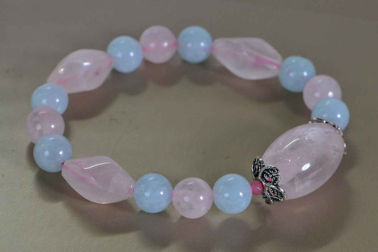 Rose Quartz & Mint Quartz Bracelet: Sterling Silver Crystal Healing
