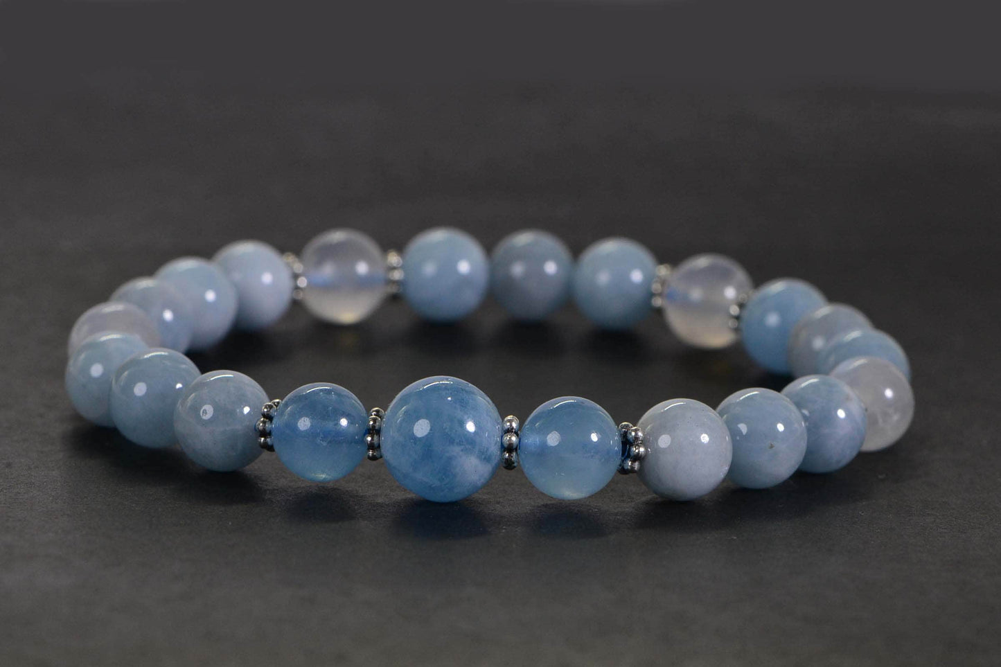 Aquamarine Moonstone Bracelet: 8mm Healing Crystal Gemstone