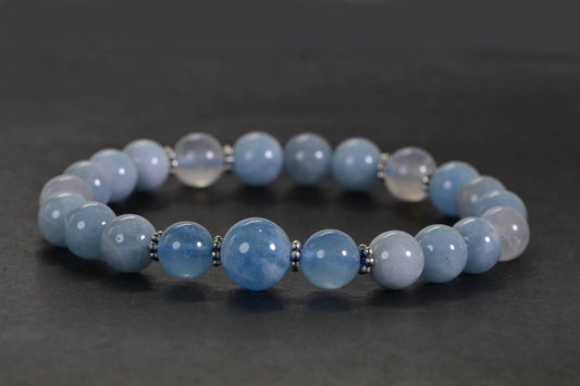 Aquamarine Moonstone Bracelet: 8mm Healing Crystal Gemstone