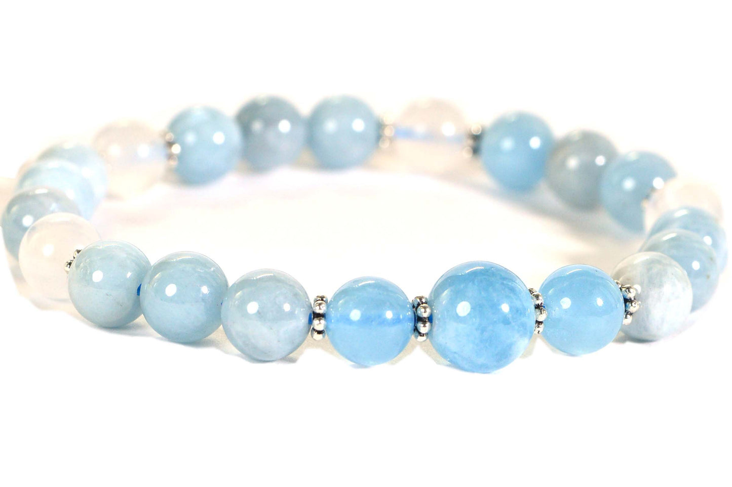 Aquamarine Moonstone Bracelet: 8mm Healing Crystal Gemstone