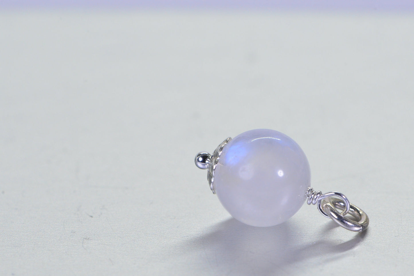 AAA Moonstone Charm: Sterling Silver Wire Wrapped 8mm Bead