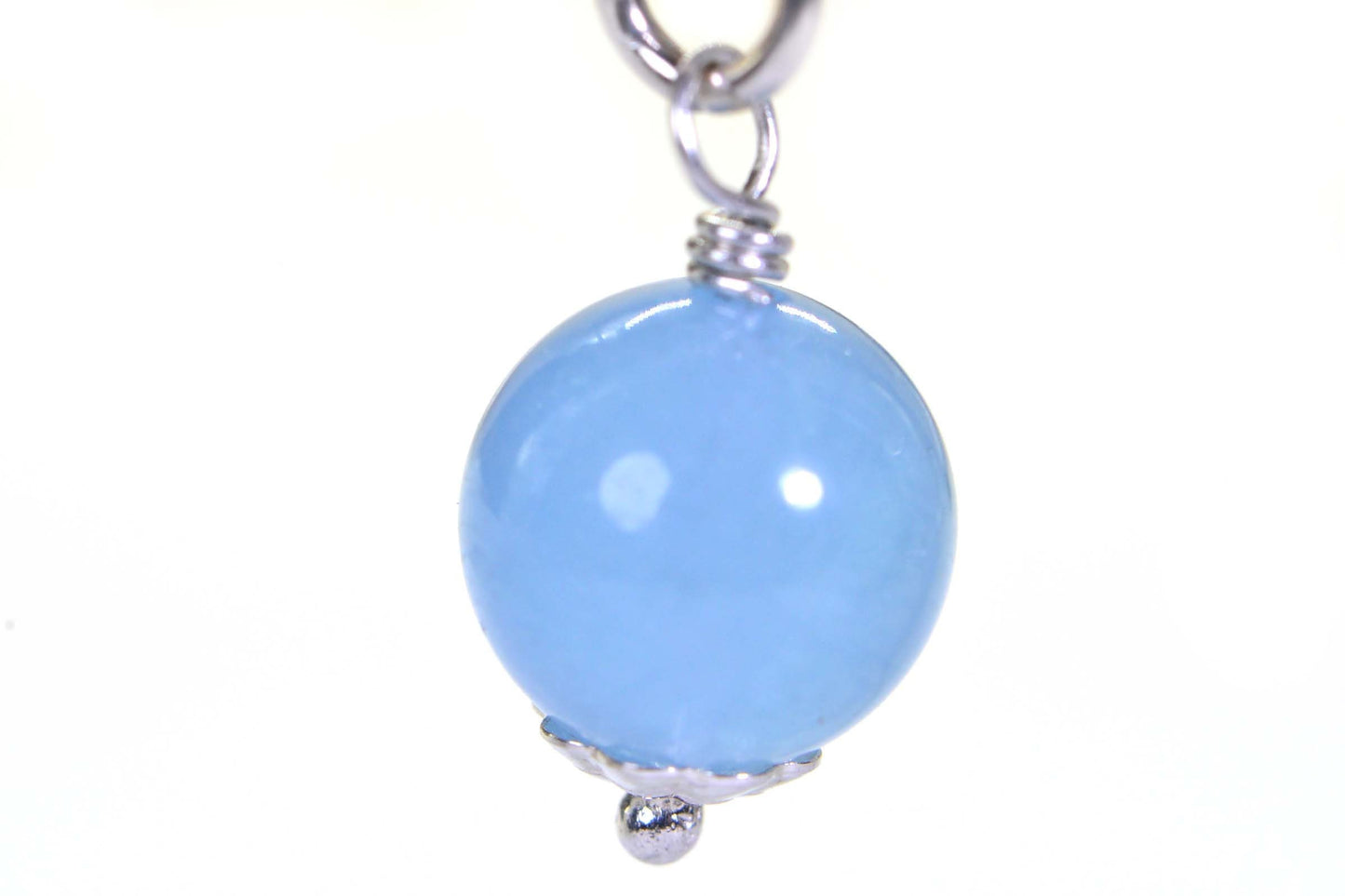 AAA Aquamarine Bead: Sterling Silver Wire Wrapped Charm (8mm)
