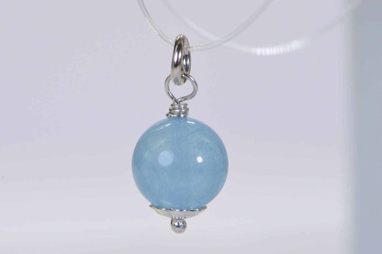 AAA Aquamarine Bead: Sterling Silver Wire Wrapped Charm (8mm)