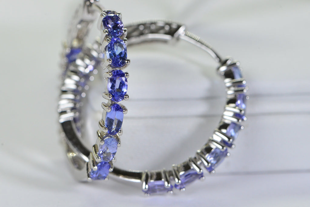 Tanzanite Hoop Earrings: Sterling Silver, December Birthstone