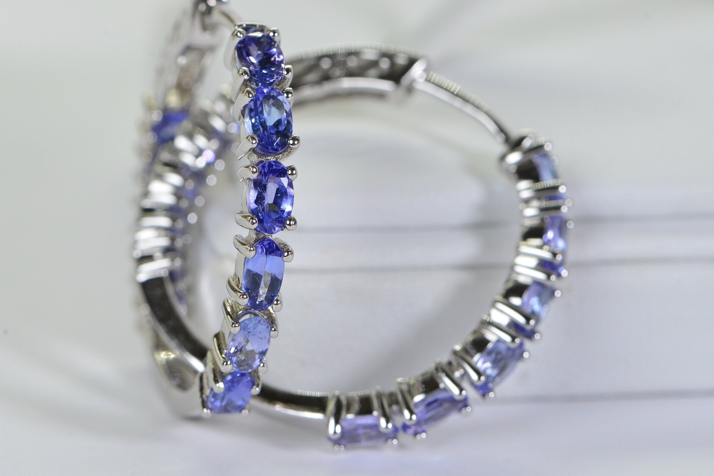 Tanzanite Hoop Earrings: Sterling Silver, December Birthstone