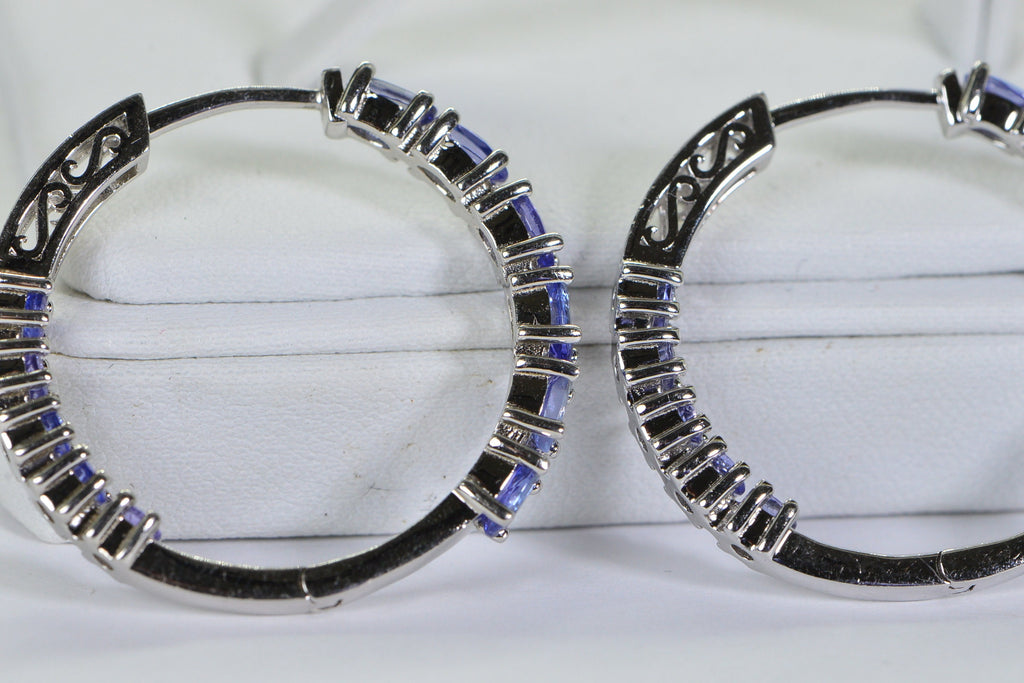 Tanzanite Hoop Earrings: Sterling Silver, December Birthstone