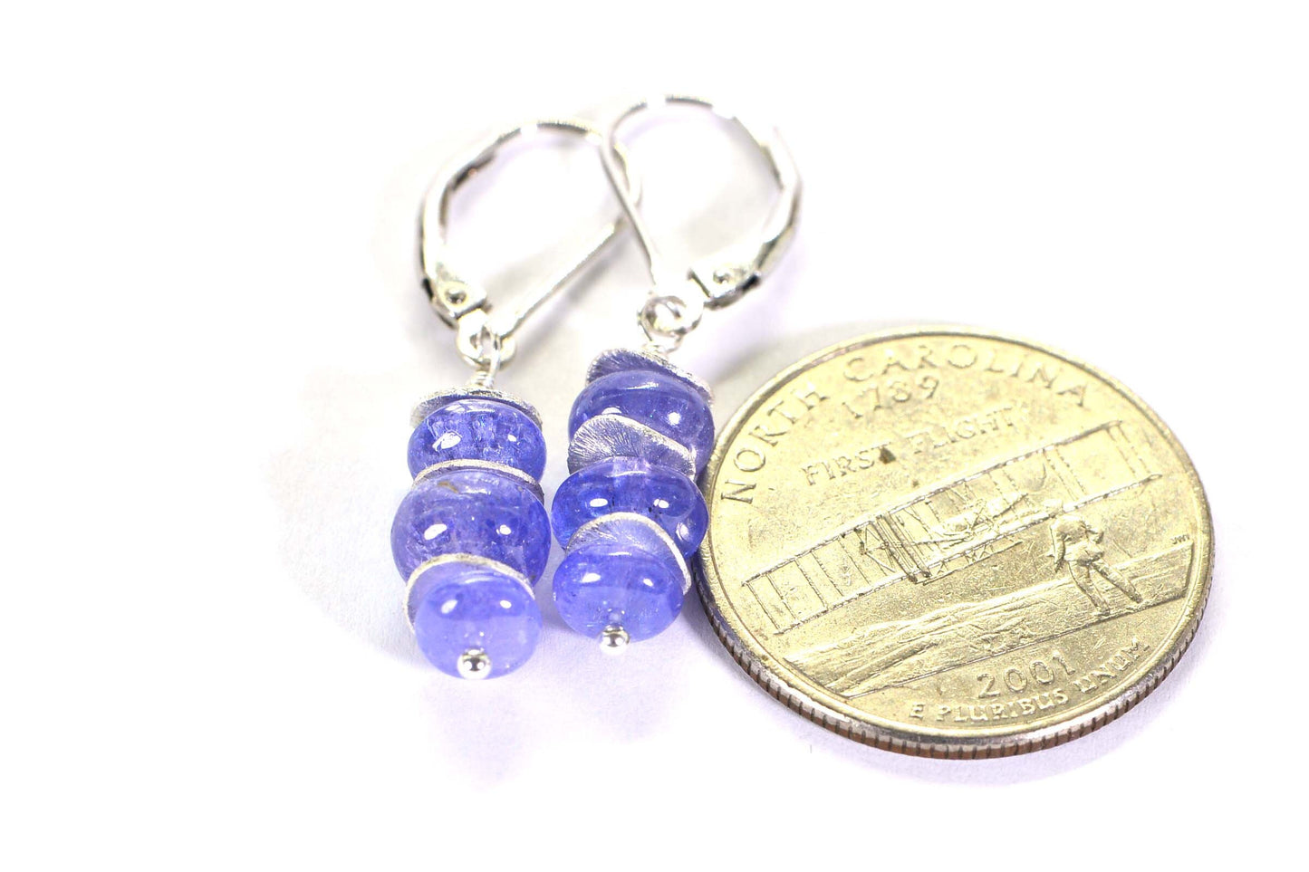Tanzanite Drop Earrings: Sterling Silver Wire Wrapped Birthstone Jewelry