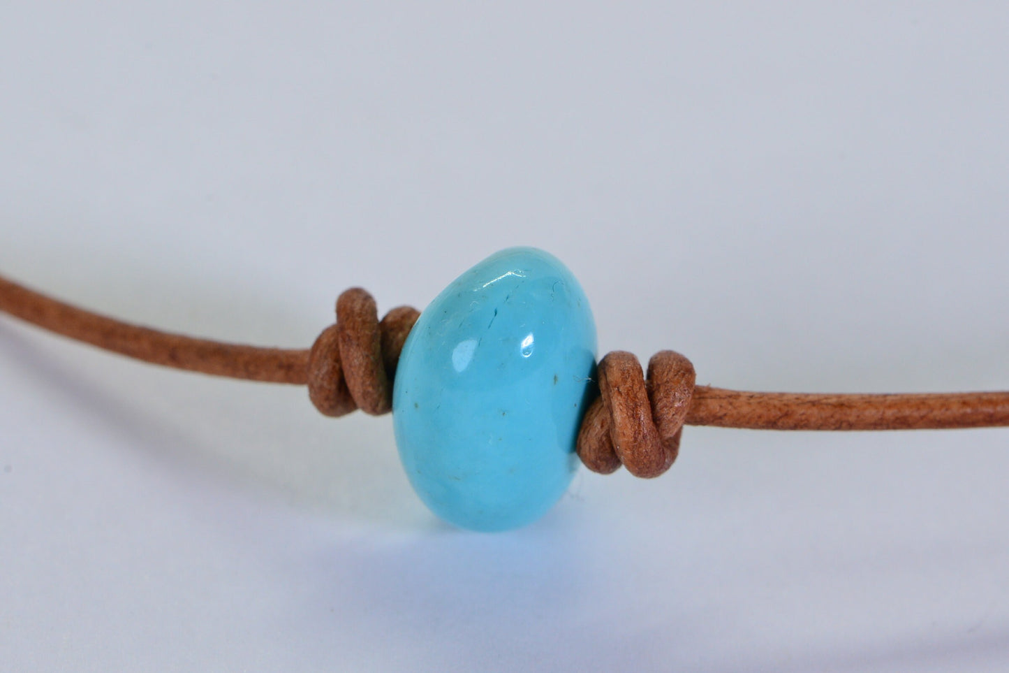 Handmade Arizona Turquoise Necklace: Sterling Silver Clasp, Leather Cord