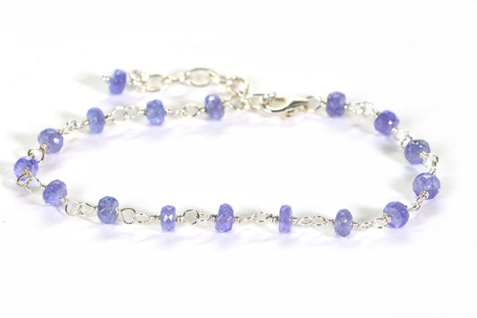Handmade Tanzanite Bracelet: Delicate Sterling Silver Wire-Wrapped Chain