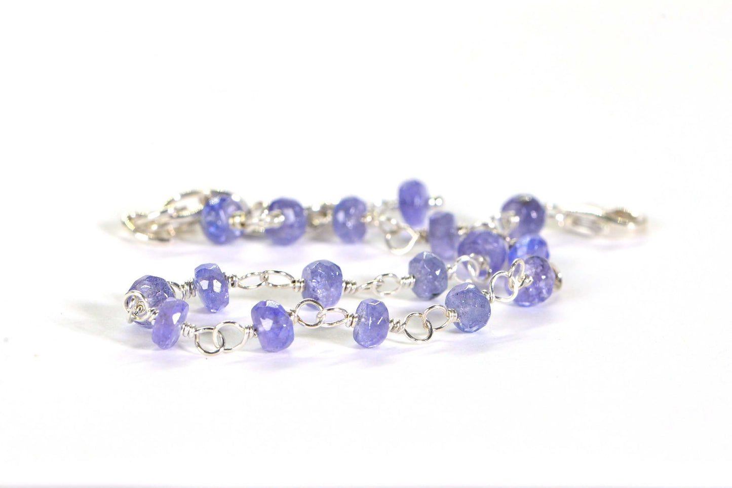 Handmade Tanzanite Bracelet: Delicate Sterling Silver Wire-Wrapped Chain