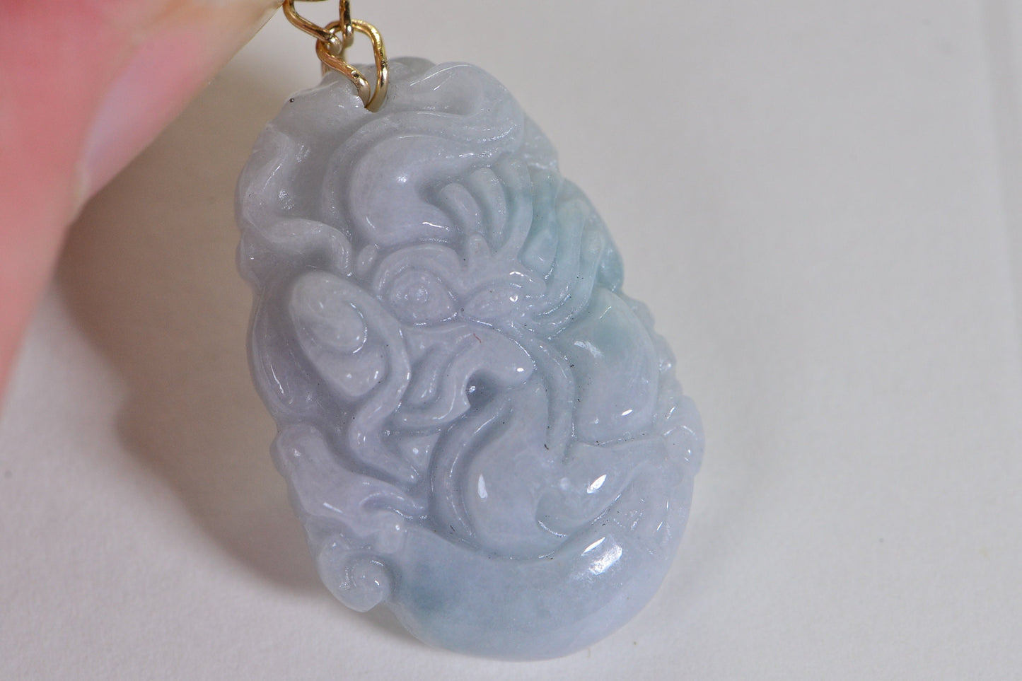 Jade Dragon Amulet Necklace: Burmese Jadeite, 14K Gold Wire