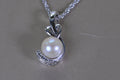 Freshwater Pearl Pendant Necklace: 14K White Gold Vermeil, Simulated Diamond Accent
