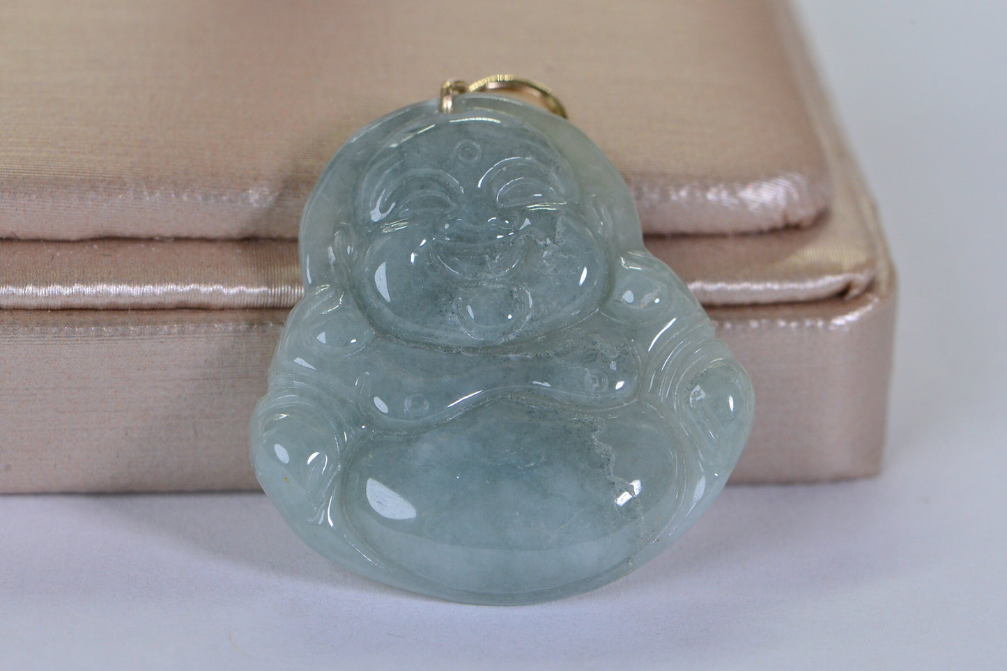 14K Gold Jade Buddha Pendant: Natural Burmese Jadeite