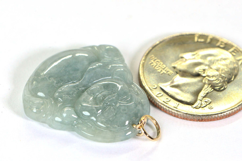 14K Gold Jade Buddha Pendant: Natural Burmese Jadeite