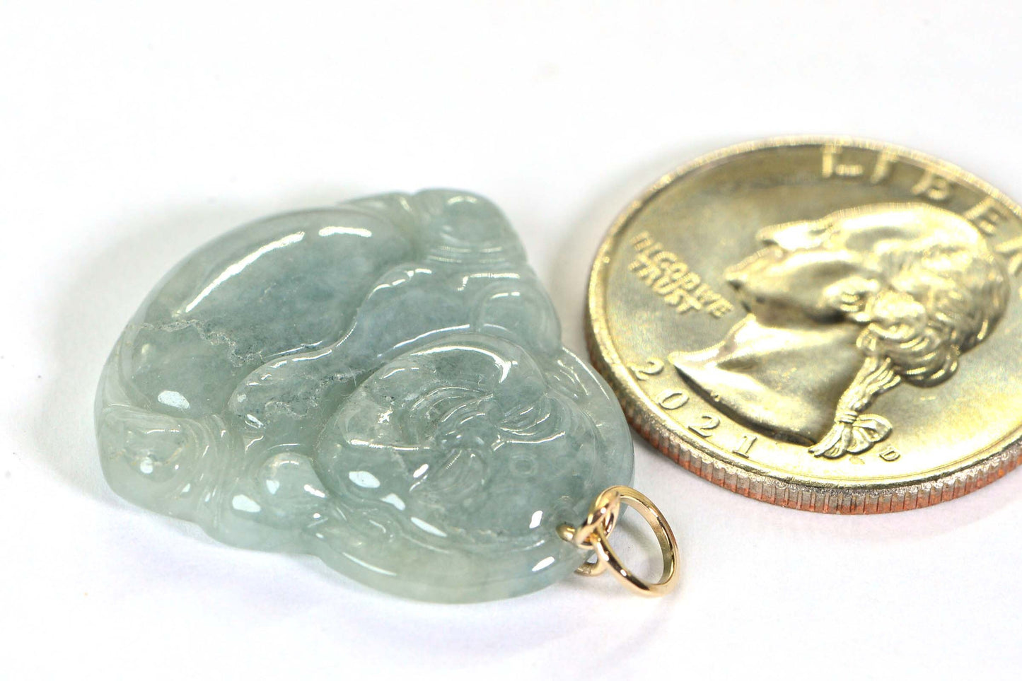 14K Gold Jade Buddha Pendant: Natural Burmese Jadeite