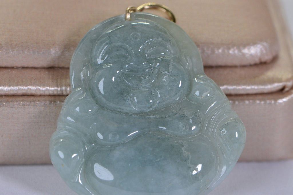 14K Gold Jade Buddha Pendant: Natural Burmese Jadeite