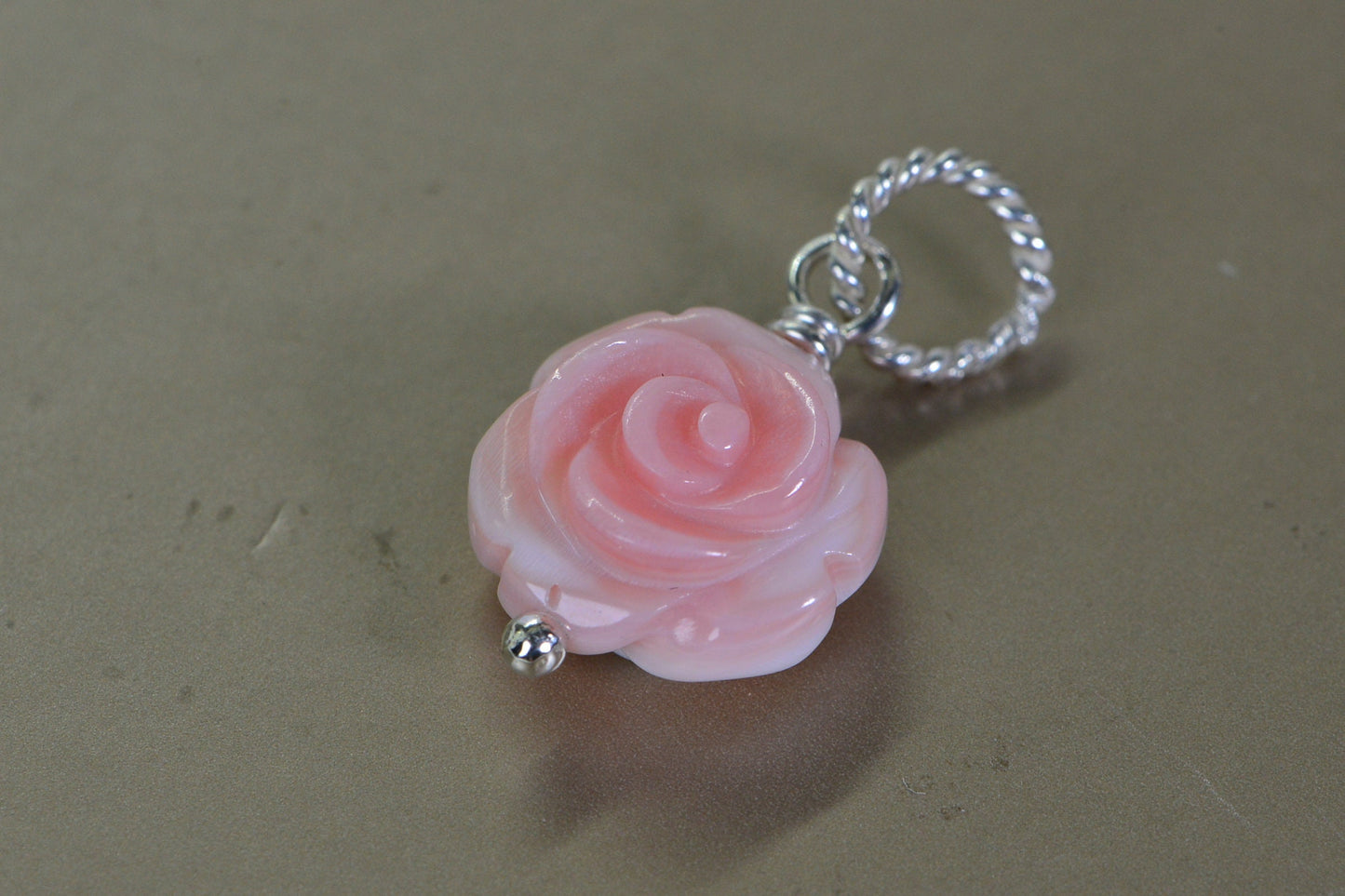Pink Conch Shell Rose Earrings: Carved Flower, Sterling Silver