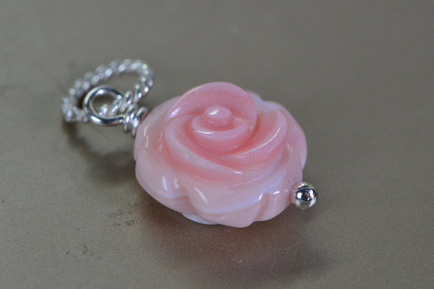 Queen Conch Pink Rose Pendant: Carved Flower, Sterling Silver