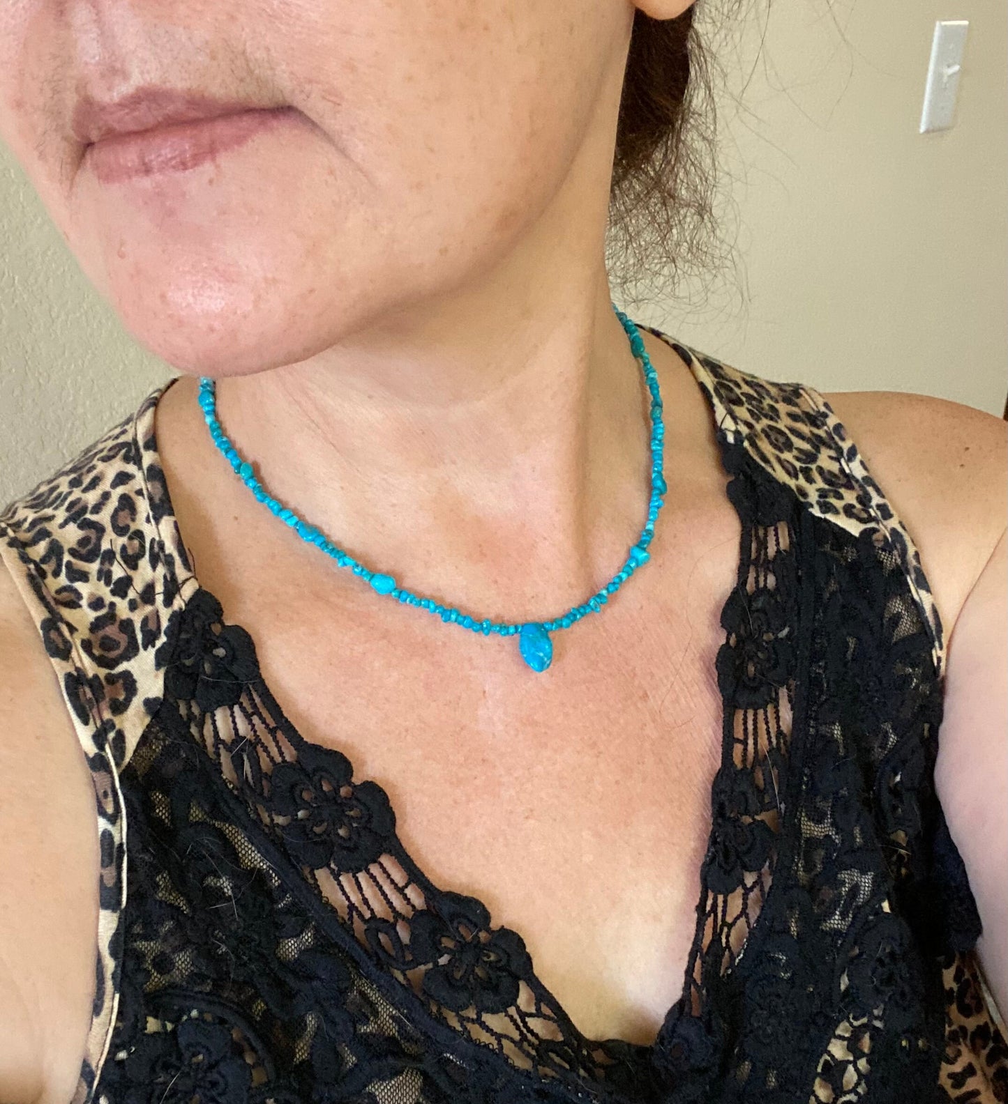 Arizona Sleeping Beauty Turquoise Nugget Necklace, Sterling Silver Choker