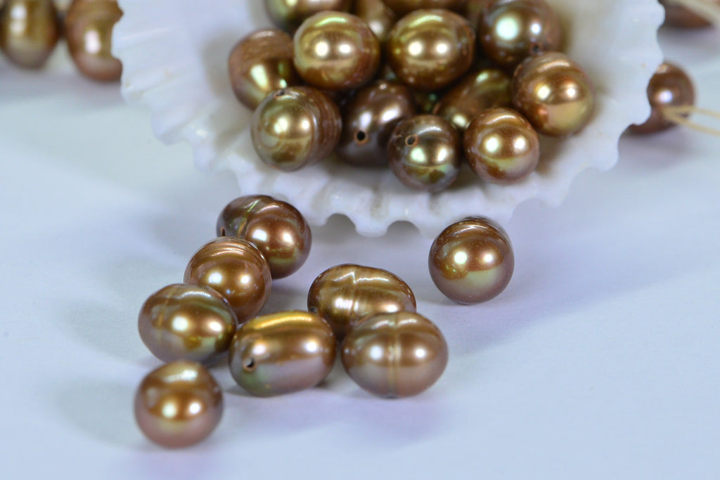 Genuine Freshwater Golden  Brown Pearl Oval Potato Cultured Natural Pearls