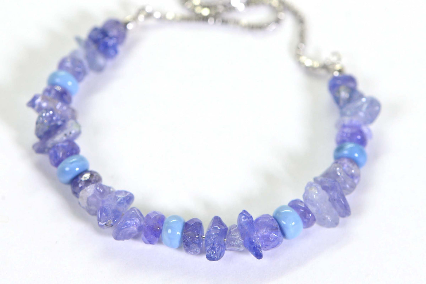 Tanzanite & Blue Opal Beaded Bracelet: Sterling Silver Bolo Style