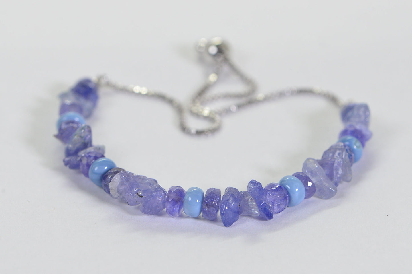 Tanzanite & Blue Opal Beaded Bracelet: Sterling Silver Bolo Style