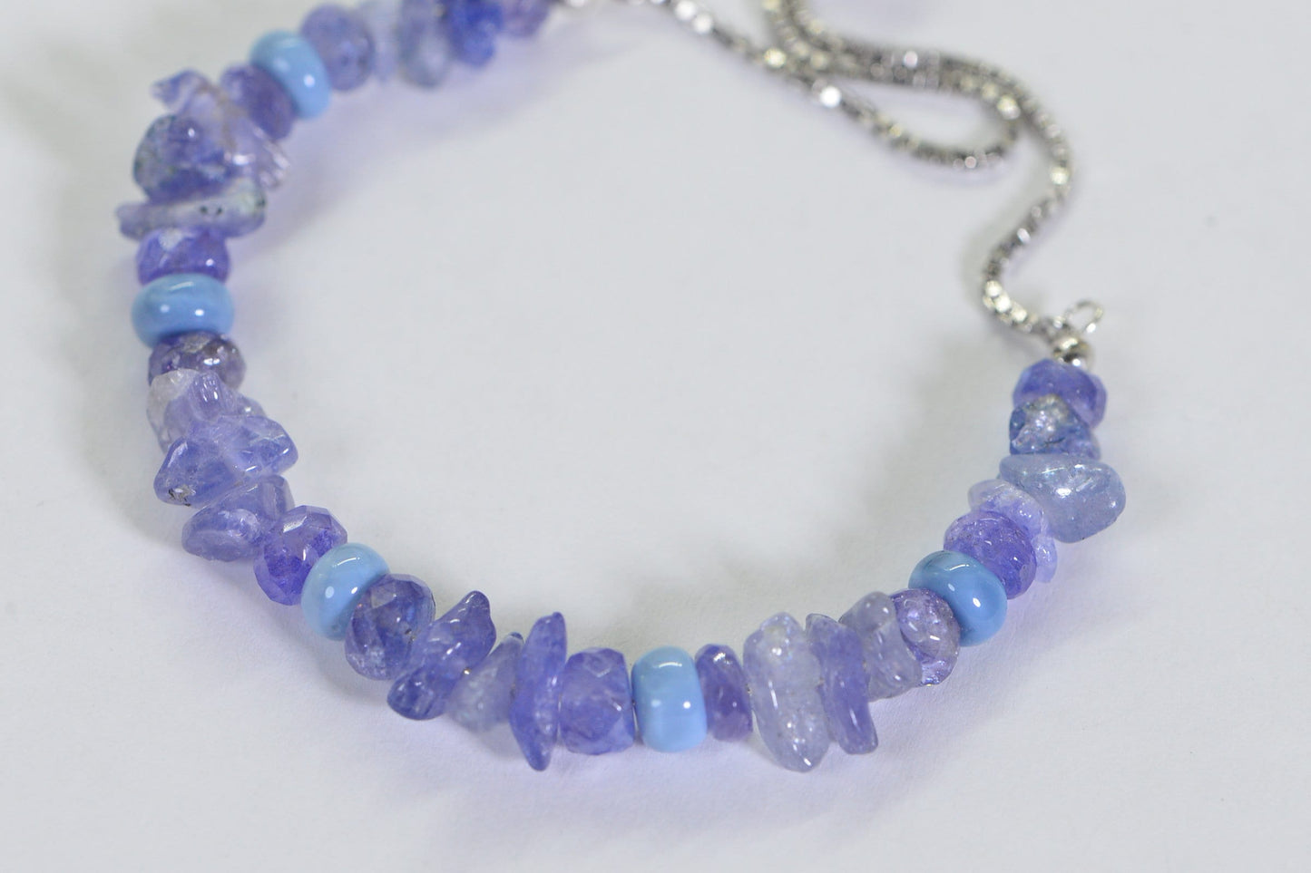 Tanzanite & Blue Opal Beaded Bracelet: Sterling Silver Bolo Style