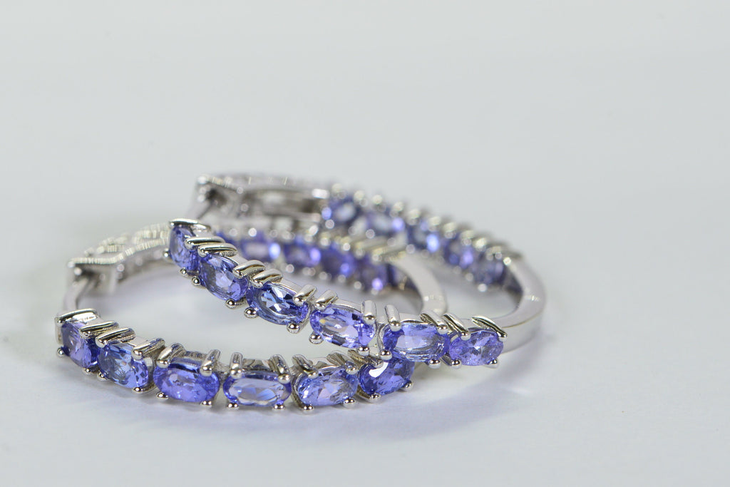 Tanzanite Hoop Earrings: Sterling Silver, December Birthstone