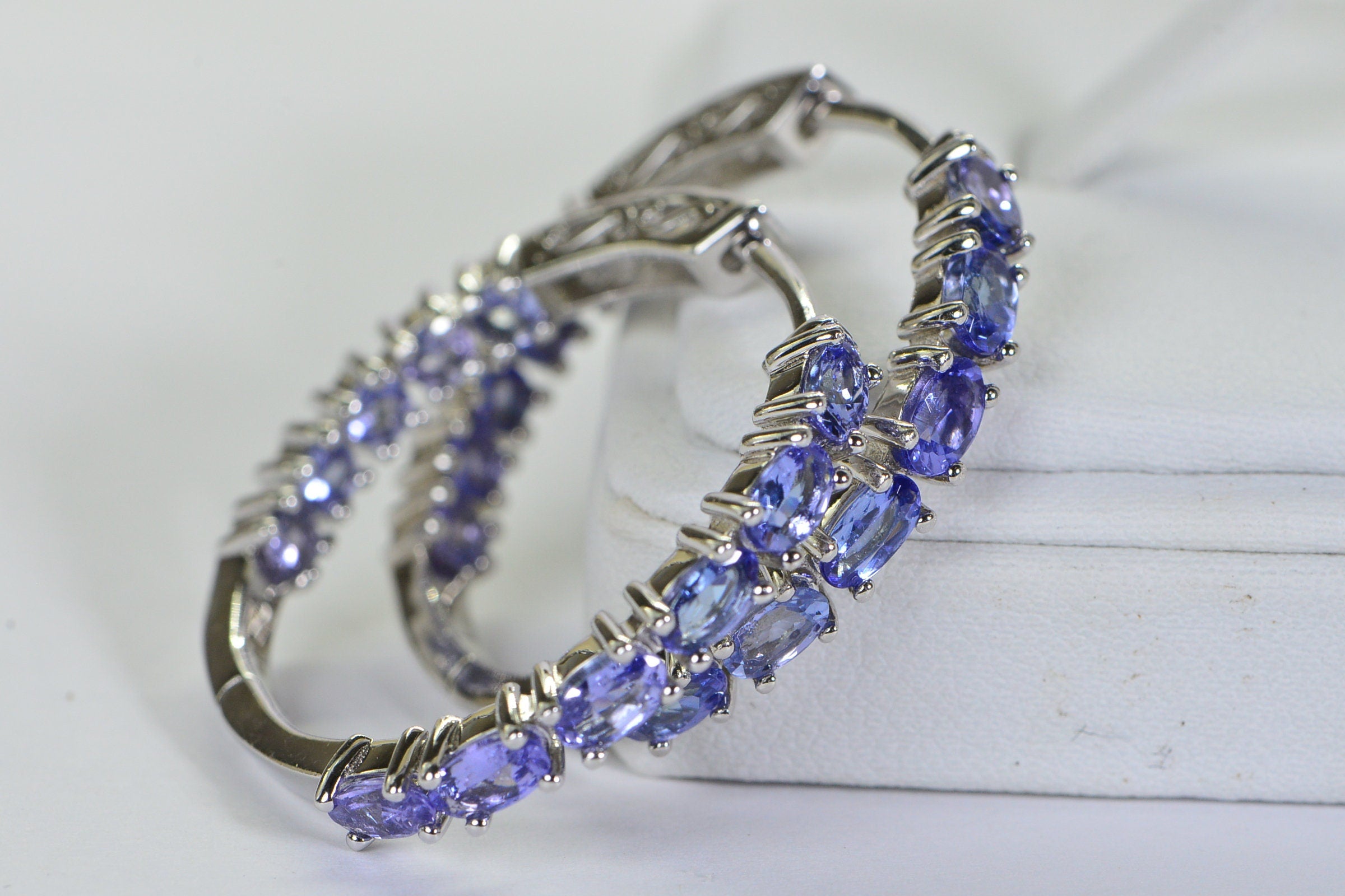 Tanzanite Hoop Earrings: Sterling Silver, December Birthstone