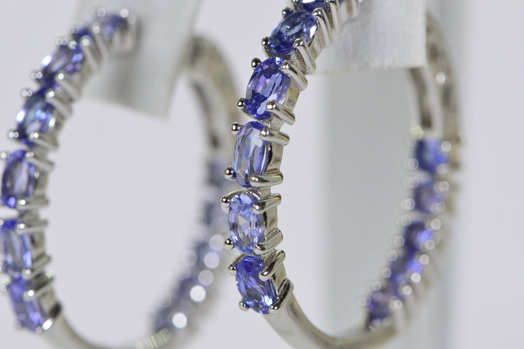 Tanzanite Hoop Earrings: Sterling Silver, December Birthstone