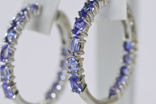 Tanzanite Hoop Earrings: Sterling Silver, December Birthstone