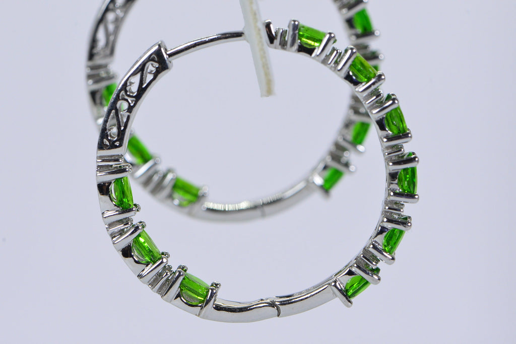 Chrome Diopside Sterling Silver Hoop Earrings: Natural Gemstone Hinged Hoops