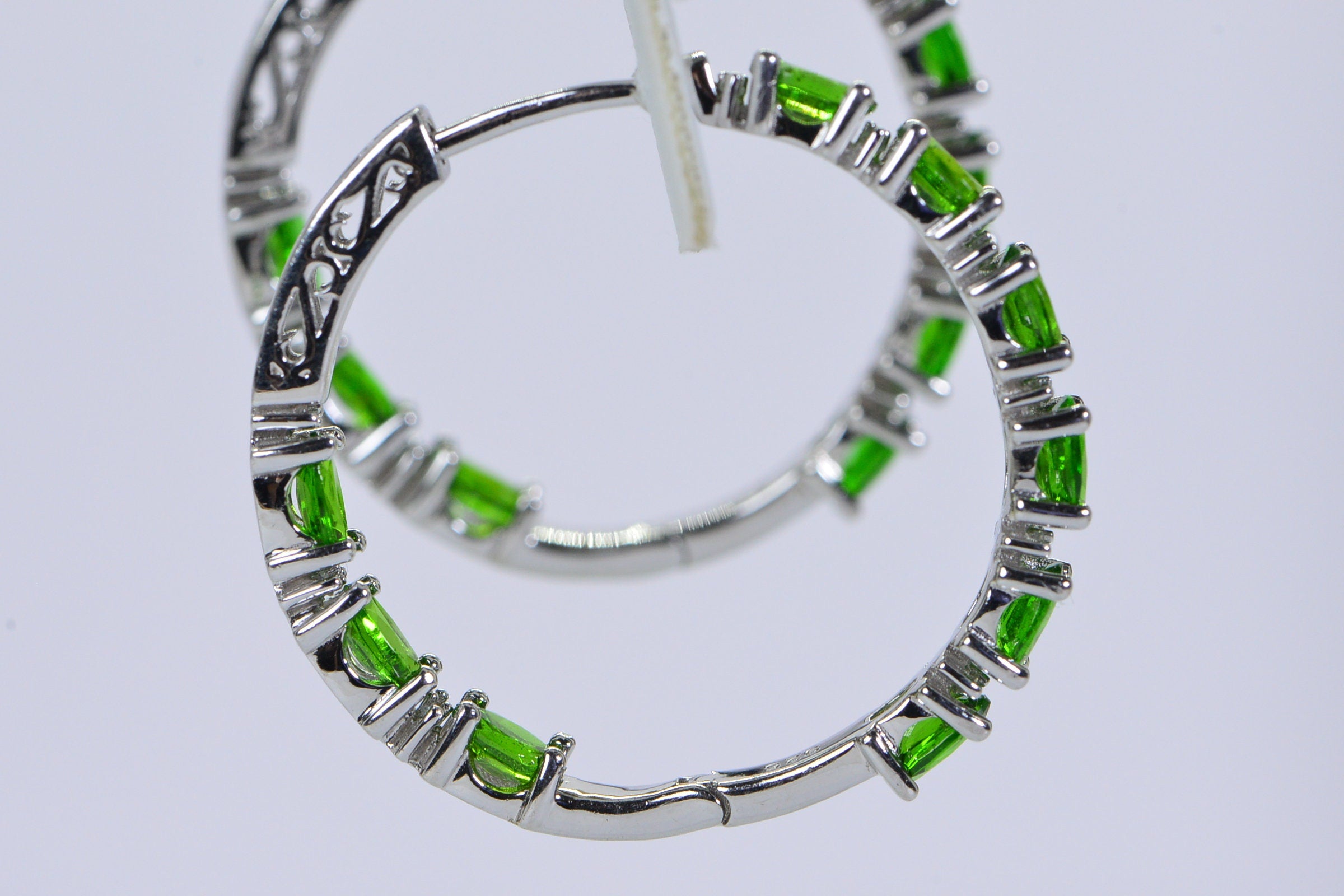 Chrome Diopside Sterling Silver Hoop Earrings: Natural Gemstone Hinged Hoops