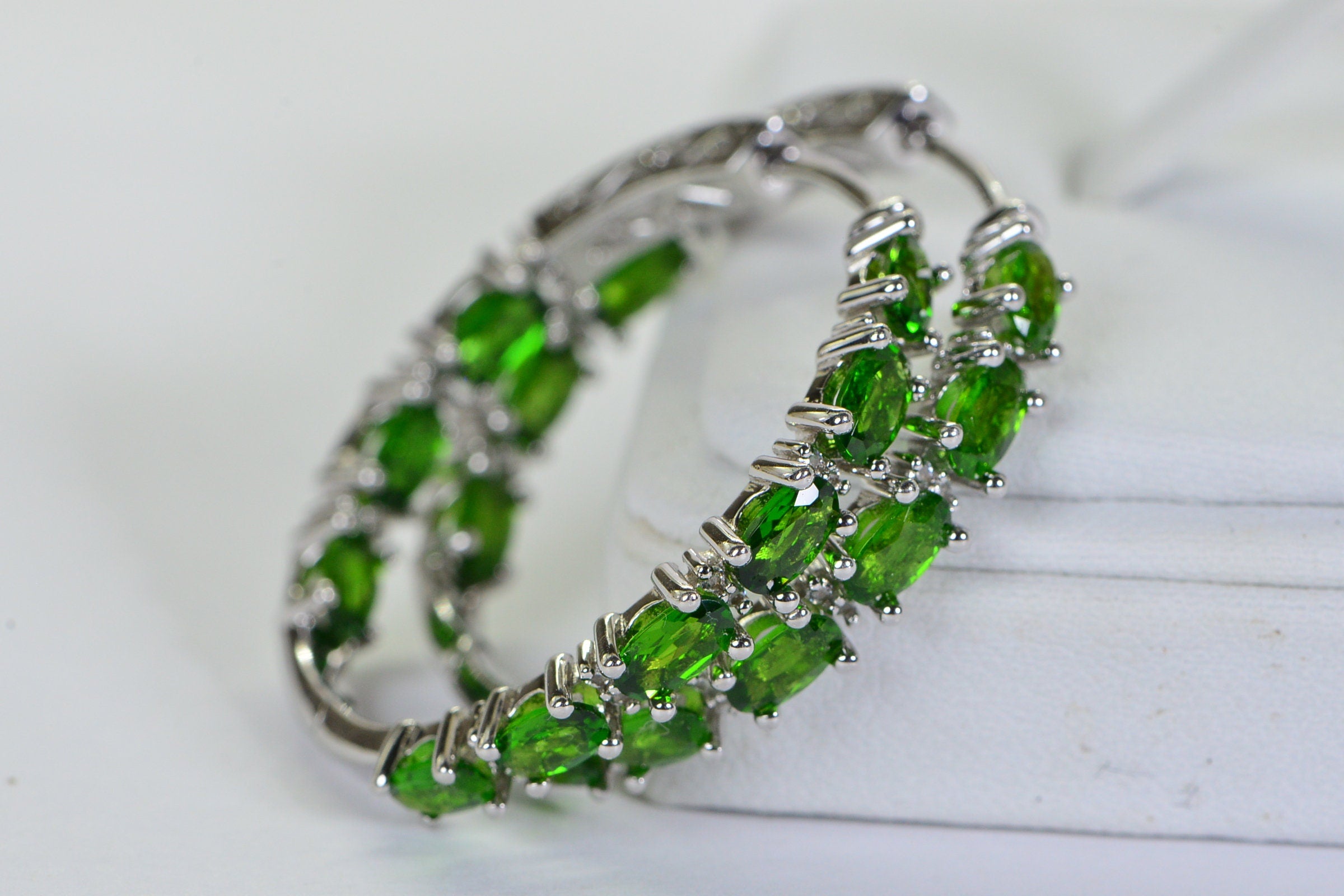 Chrome Diopside Sterling Silver Hoop Earrings: Natural Gemstone Hinged Hoops