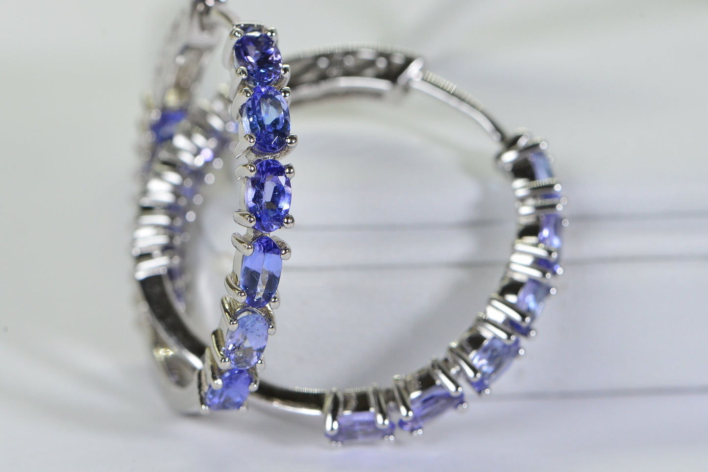 Natural Tanzanite Sterling Silver Hoop Earrings, 6 Carat