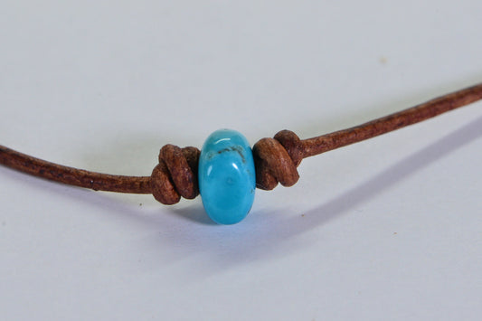Sleeping Beauty Turquoise Necklace: Raw Stone, Leather Cord Choker