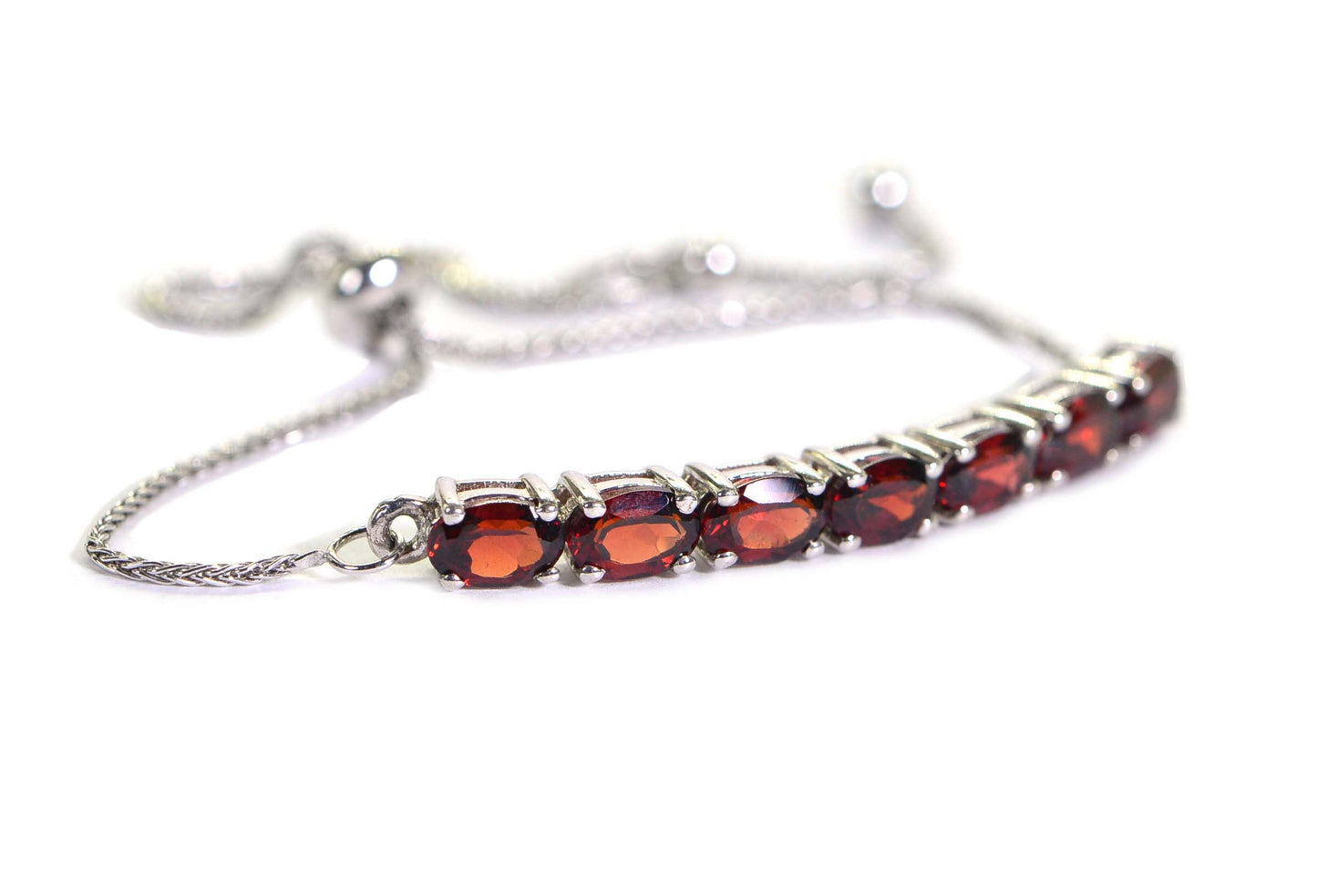 Garnet Bracelet, Oval Cut Gemstone, Sterling Silver Stacking Bracelet