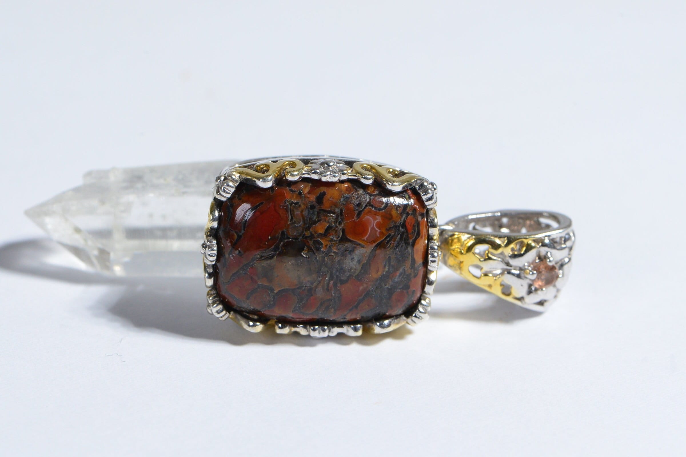Dinosaur Bone Sterling Silver Pendant Fossilized Dino Bone Genuine Gemstone Necklace Red Orange Brown