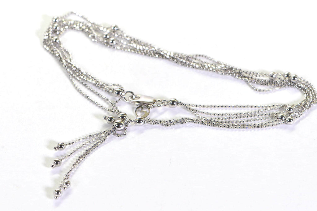Sterling Silver Lariat Necklace: Multi Strand Beaded Ball Chain