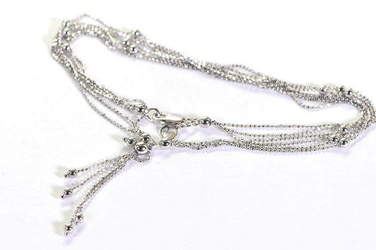 Sterling Silver Lariat Necklace: Multi Strand Beaded Ball Chain