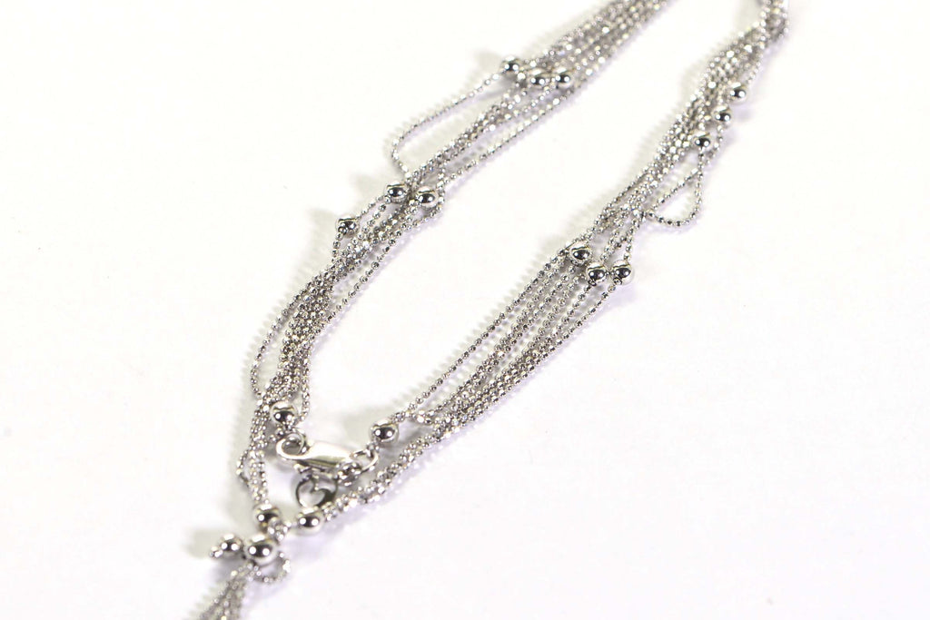 Sterling Silver Lariat Necklace: Multi Strand Beaded Ball Chain