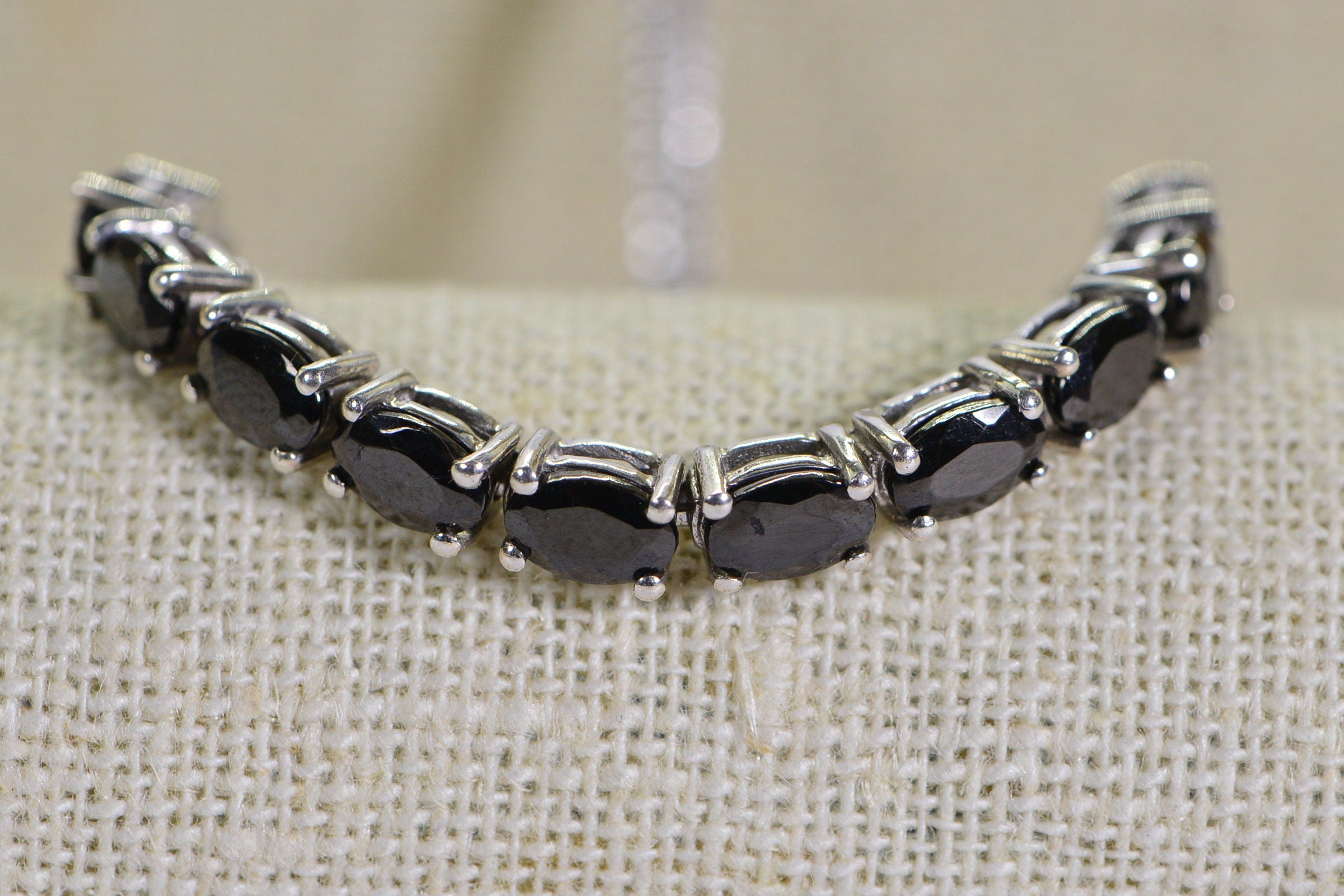 Black Tourmaline Tennis Bracelet: Oval Cut Sterling Silver Bolo Bracelet