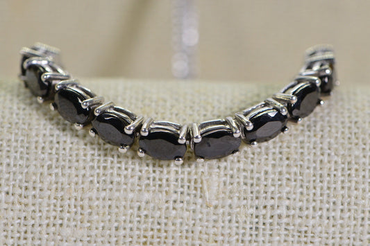 Black Tourmaline Tennis Bracelet: Oval Cut Sterling Silver Bolo Bracelet