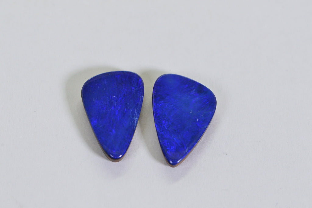 Australian Black Opal Doublet Cabochons: Blue Triangle Gemstone Earrings (20x13mm)