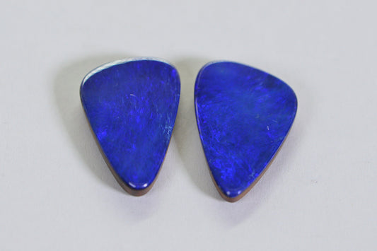 Australian Black Opal Doublet Cabochons: Blue Triangle Gemstone Earrings (20x13mm)