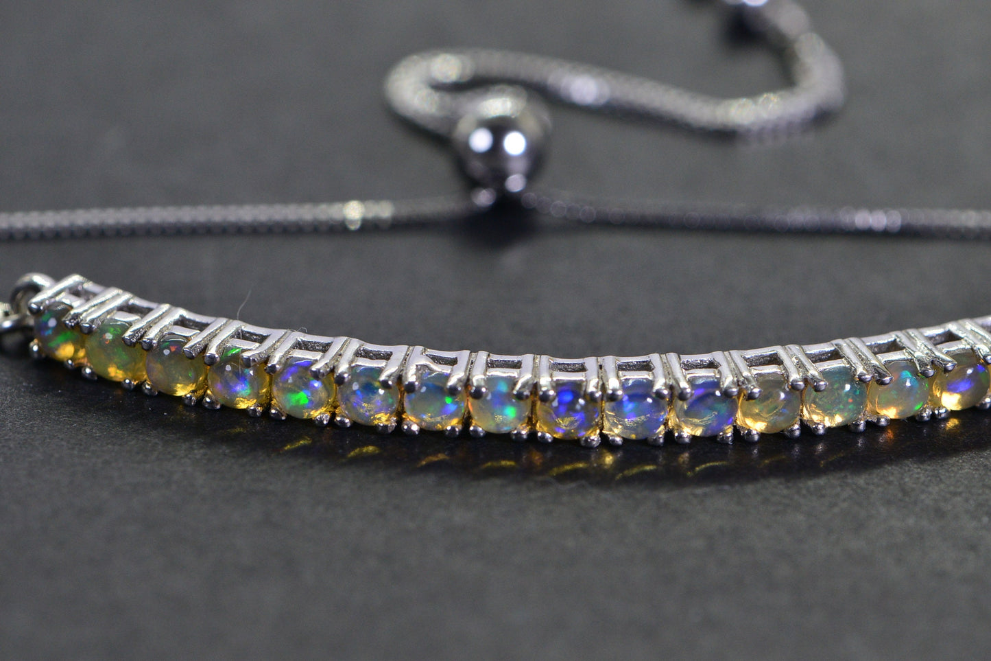 Ethiopian Opal Sterling Silver Bolo Bracelet: October Birthstone